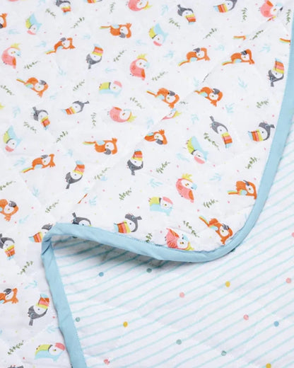 Haus & Kinder Peekaboo Reversible Quilt-White & Blue-100% Cotton  Muslin-For Infants