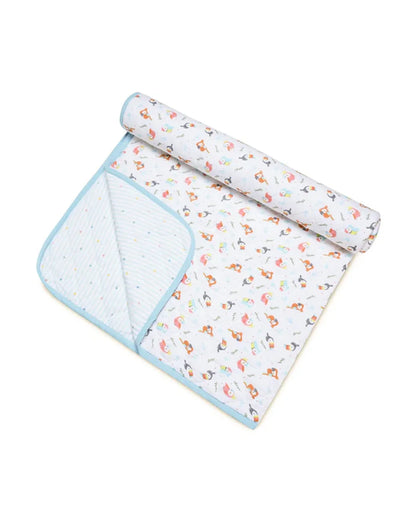 Haus & Kinder Peekaboo Reversible Quilt-White & Blue-100% Cotton  Muslin-For Infants