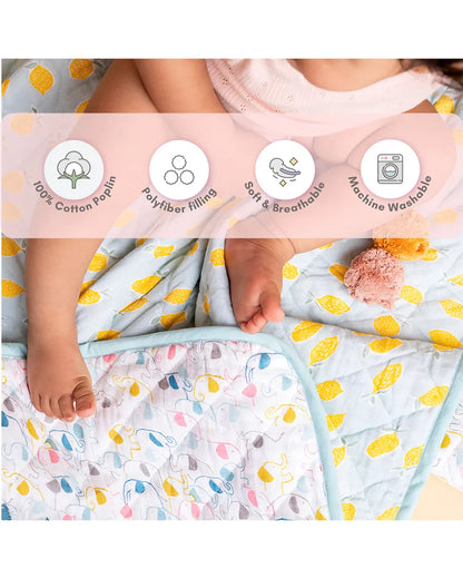 Haus & Kinder Fruit & Brute Reversible Quilt-Blue & Yellow-100% Cotton  Muslin-For Infants