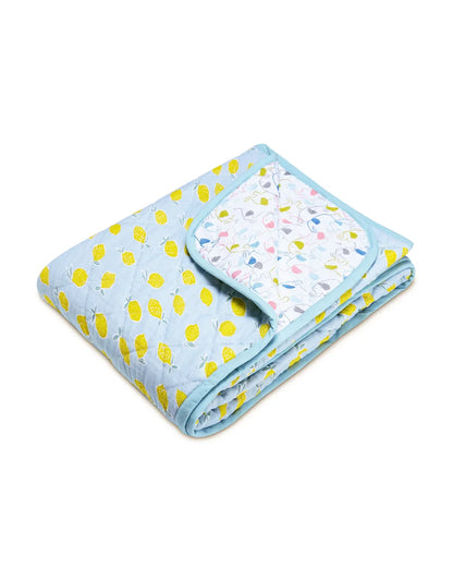 Haus & Kinder Fruit & Brute Reversible Quilt-Blue & Yellow-100% Cotton  Muslin-For Infants