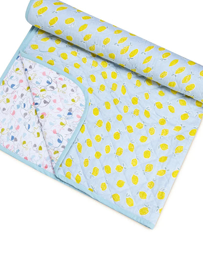 Haus & Kinder Fruit & Brute Reversible Quilt-Blue & Yellow-100% Cotton  Muslin-For Infants