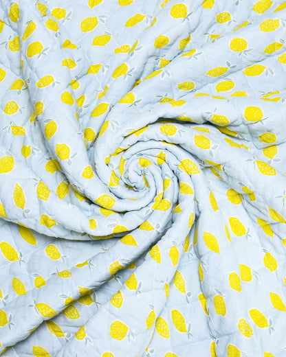 Haus & Kinder Fruit & Brute Reversible Quilt-Blue & Yellow-100% Cotton  Muslin-For Infants