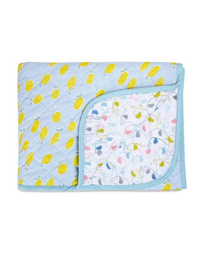 Haus & Kinder Fruit & Brute Reversible Quilt-Blue & Yellow-100% Cotton  Muslin-For Infants