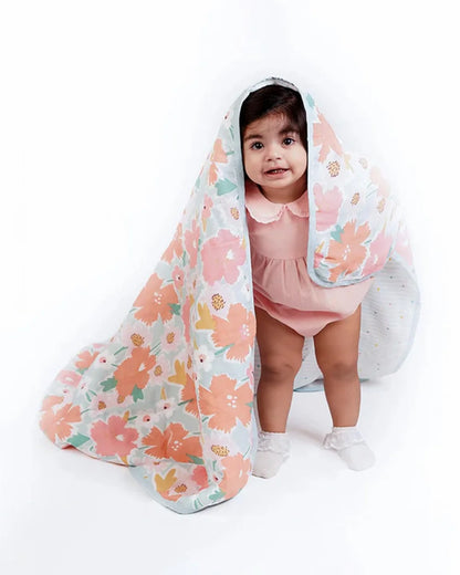 Haus & Kinder Bold Floral Reversible Blanket-100% Cotton  Muslin-Multicolor-For Infants