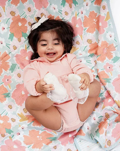 Haus & Kinder Bold Floral Reversible Blanket-100% Cotton  Muslin-Multicolor-For Infants
