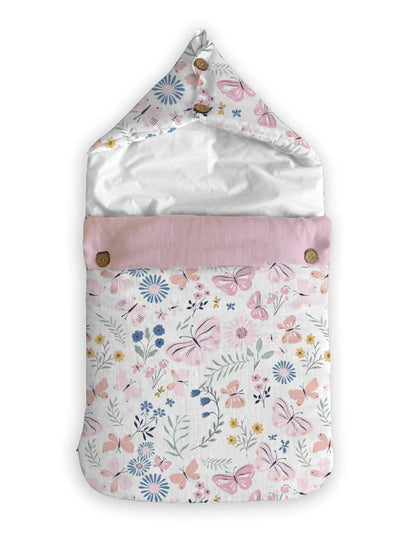 Haus & Kinder Butterfly Garden Baby Carrier Nest Cum Baby Sleeping Bag-100% Muslin Cotton-Pink-For Infants