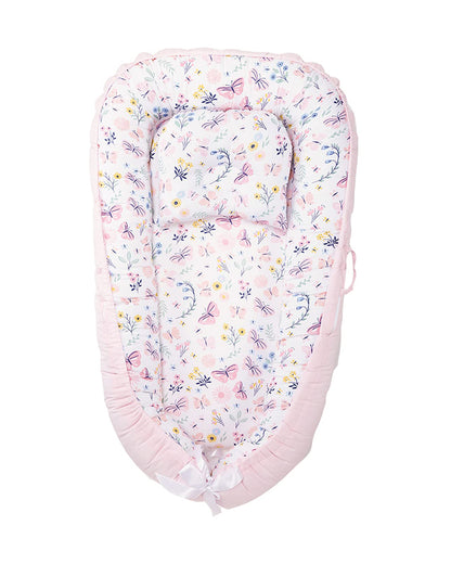 Haus & Kinder Baby Sleeping Nest-Baby Gadda Set-Butterfly Garden-100% Cotton  Muslin-Pink-For Infants