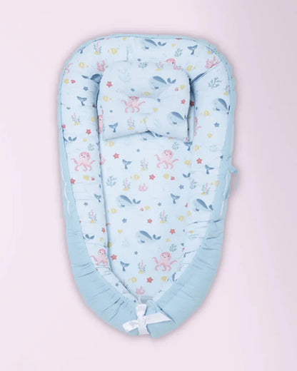 Haus & Kinder Baby Sleeping Nest-Baby Gadda Set-Vitamin Sea-100% Cotton  Muslin-Blue-For Infants