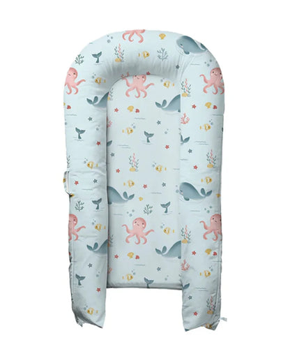 Haus & Kinder Baby Sleeping Nest-Baby Gadda Set-Vitamin Sea-100% Cotton  Muslin-Blue-For Infants