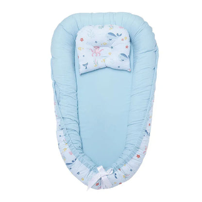 Haus & Kinder Baby Sleeping Nest-Baby Gadda Set-Vitamin Sea-100% Cotton  Muslin-Blue-For Infants