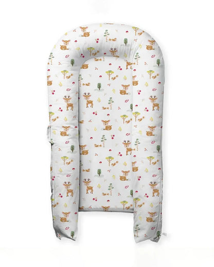 Haus & Kinder Baby Sleeping Nest-Baby Gadda Set-Whimsical Woodland-100% Cotton  Muslin-White & Sea Green-For Infants