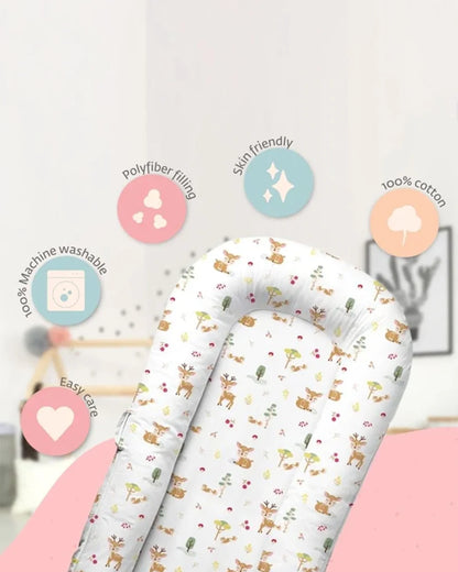 Haus & Kinder Baby Sleeping Nest-Baby Gadda Set-Whimsical Woodland-100% Cotton  Muslin-White & Sea Green-For Infants