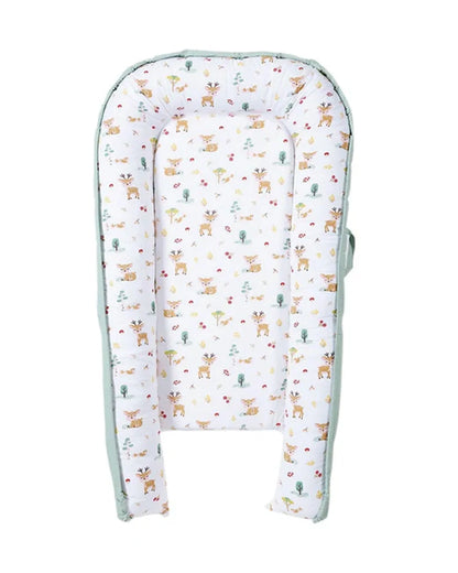 Haus & Kinder Baby Sleeping Nest-Baby Gadda Set-Whimsical Woodland-100% Cotton  Muslin-White & Sea Green-For Infants