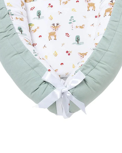 Haus & Kinder Baby Sleeping Nest-Baby Gadda Set-Whimsical Woodland-100% Cotton  Muslin-White & Sea Green-For Infants