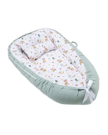 Haus & Kinder Baby Sleeping Nest-Baby Gadda Set-Whimsical Woodland-100% Cotton  Muslin-White & Sea Green-For Infants