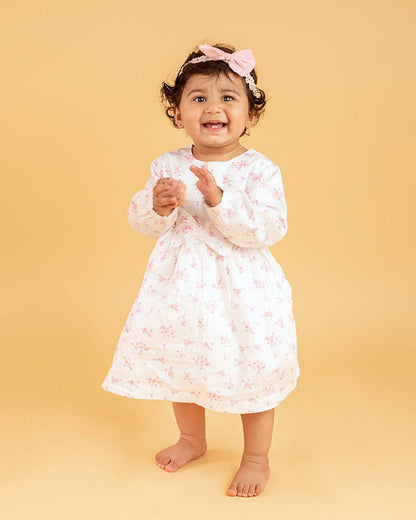 Haus & Kinder White Frock Dress-Floral-Cotton-For Infants