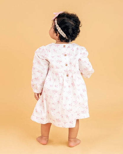 Haus & Kinder White Frock Dress-Floral-Cotton-For Infants