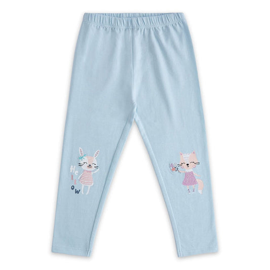 Haus & Kinder Grey & Sky Blue Leggings-Cotton-Printed-Pack of 2-For Infants