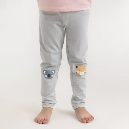 Haus & Kinder Grey & Sky Blue Leggings-Cotton-Printed-Pack of 2-For Infants