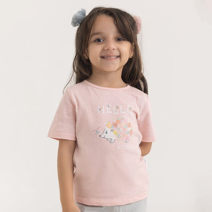 Haus & Kinder Peach T-shirt-Hello World-Cotton-For Infants