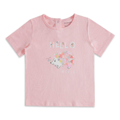 Haus & Kinder Peach T-shirt-Hello World-Cotton-For Infants