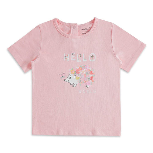 Haus & Kinder Peach T-shirt-Hello World-Cotton-For Infants