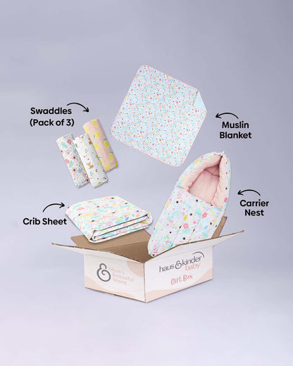 Haus & Kinder Ditsy Floral Bedtime Cuddle Gift Set-Pack of 6-Gift For Baby Shower & Baby Birthday