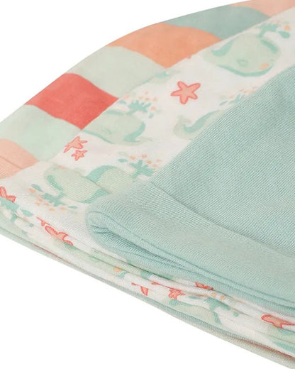 Mi Arcus Blue, White & Multicolor Combo Set-Whale Print-Cotton-Pack of 3-For Infants