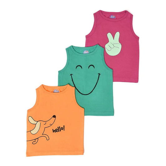 Mi Arcus Blue, Orange & Pink Vest-Printed-Cotton-Pack of 3-For Infants