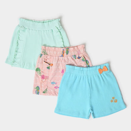Mi Arcus Blue, Pink & Multicolor Shorts-Animal Print-Cotton-Pack of 3-For Infants