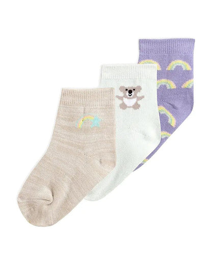 Mi Arcus White, Beige & Multicolor Socks-Arcus Rib-Cotton-Pack of 3-For Infants