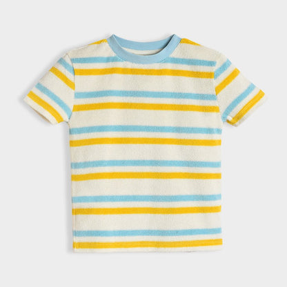 Mi Arcus Yellow & Blue Coord Set-Striped-Cotton-For Infants