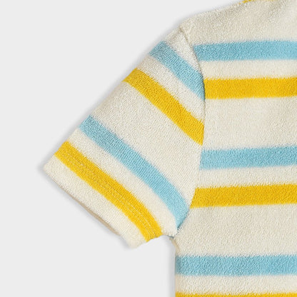 Mi Arcus Yellow & Blue Coord Set-Striped-Cotton-For Infants