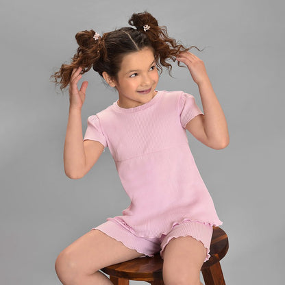 Mi Arcus Pink Coord Set-Solid-Cotton-For Infants