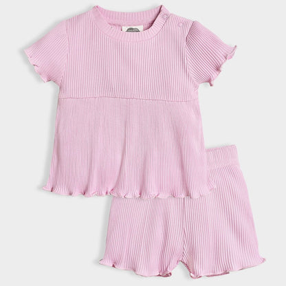 Mi Arcus Pink Coord Set-Solid-Cotton-For Infants