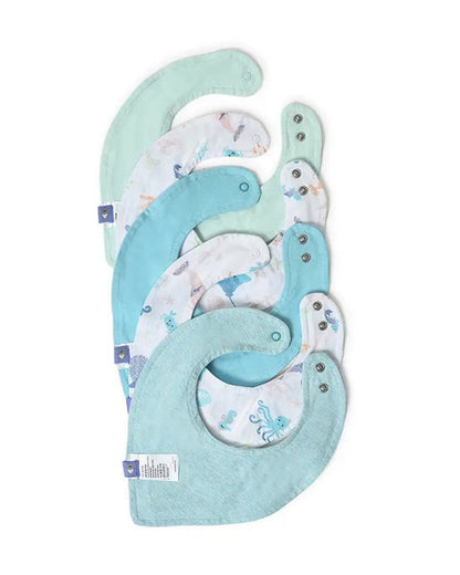 Mi Arcus Kids Drool Knitted Bibs-Blue-Cotton-0 to 3M-Pack of 5-For Infants