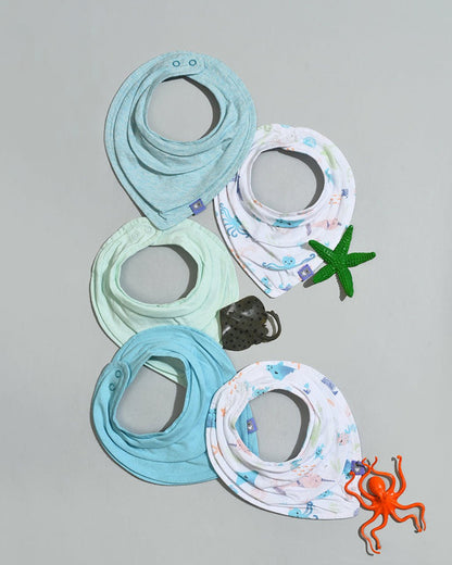 Mi Arcus Kids Drool Knitted Bibs-Blue-Cotton-0 to 3M-Pack of 5-For Infants