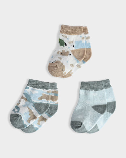 Mi Arcus Beige, Blue & Multicolor Socks-Luxe Wild-Cotton-Pack of 3-For Infants