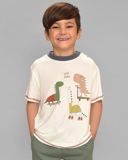 Mi Arcus White T-shirt-Dinomite Knitted-Modal-For Infants
