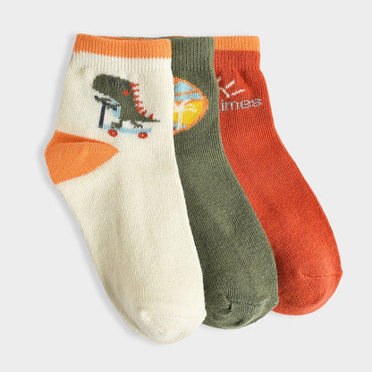 Mi Arcus Green, White & Multicolor Socks-Dinomite Earthy-Cotton-Pack of 3-For Infants