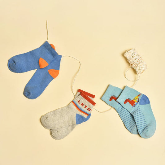 Mi Arcus Multicolor Socks-Dinomite Play-Cotton-Pack of 3-For Infants