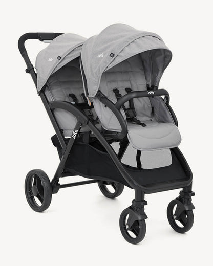 Joie Evalite Duo Twin Stroller-Multiple Recline Positions-Adjustable Leg Rest-Pram For 0 to 3Y (Upto 15 Kg)-Grey Flannel