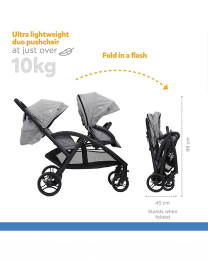 Joie Evalite Duo Twin Stroller-Multiple Recline Positions-Adjustable Leg Rest-Pram For 0 to 3Y (Upto 15 Kg)-Grey Flannel