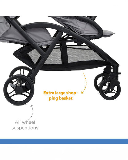 Joie Evalite Duo Twin Stroller-Multiple Recline Positions-Adjustable Leg Rest-Pram For 0 to 3Y (Upto 15 Kg)-Grey Flannel