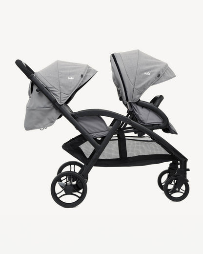 Joie Evalite Duo Twin Stroller-Multiple Recline Positions-Adjustable Leg Rest-Pram For 0 to 3Y (Upto 15 Kg)-Grey Flannel