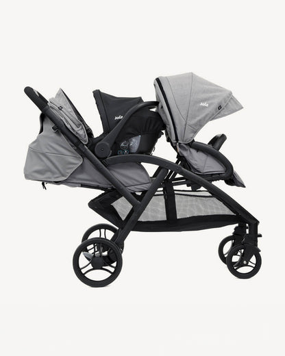 Joie Evalite Duo Twin Stroller-Multiple Recline Positions-Adjustable Leg Rest-Pram For 0 to 3Y (Upto 15 Kg)-Grey Flannel