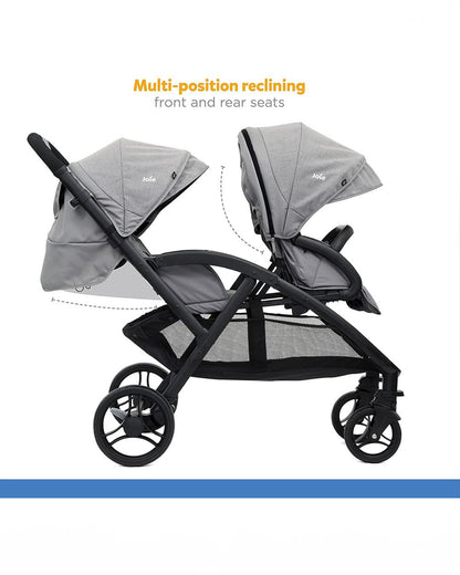 Joie Evalite Duo Twin Stroller-Multiple Recline Positions-Adjustable Leg Rest-Pram For 0 to 3Y (Upto 15 Kg)-Grey Flannel