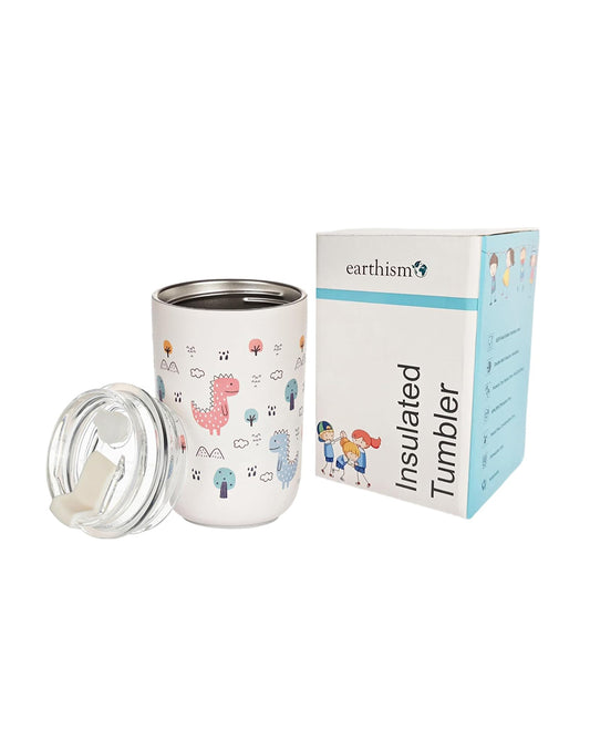 Earthism Double Wall Insulated Stainless Steel Tumbler-Dino-With Lid & Straw-For Infants