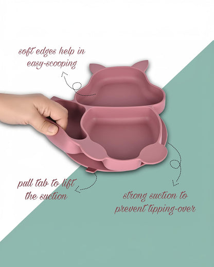 Earthism Silicone Meal Set-Clever Fox Berry-With Suction Plate-Set of 4-For Feeding Infants