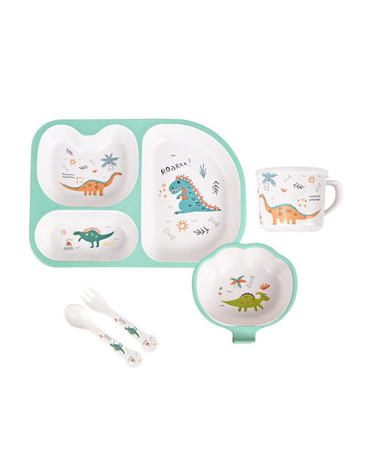Earthism Eco-Friendly Bamboo Fiber Meal Set-Big Dino-Set of 5-For Feeding Infants